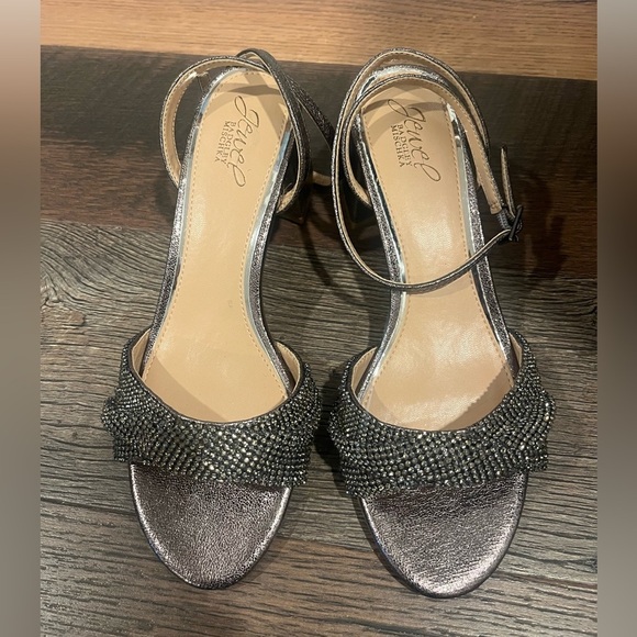 Jewel Badgley Mischka Ansley Metallic Mesh Block Heel; Size 8.5 - Picture 2 of 9